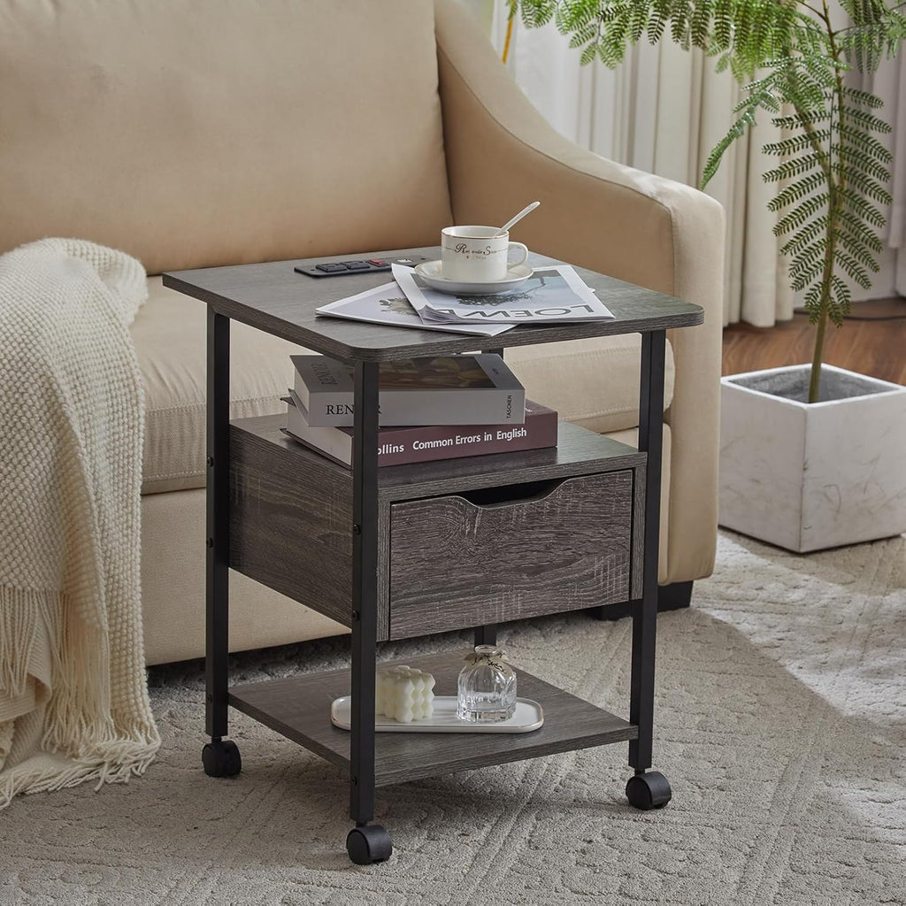 Grey Set of 2 Nightstand with Drawer and Charging Station Y151469