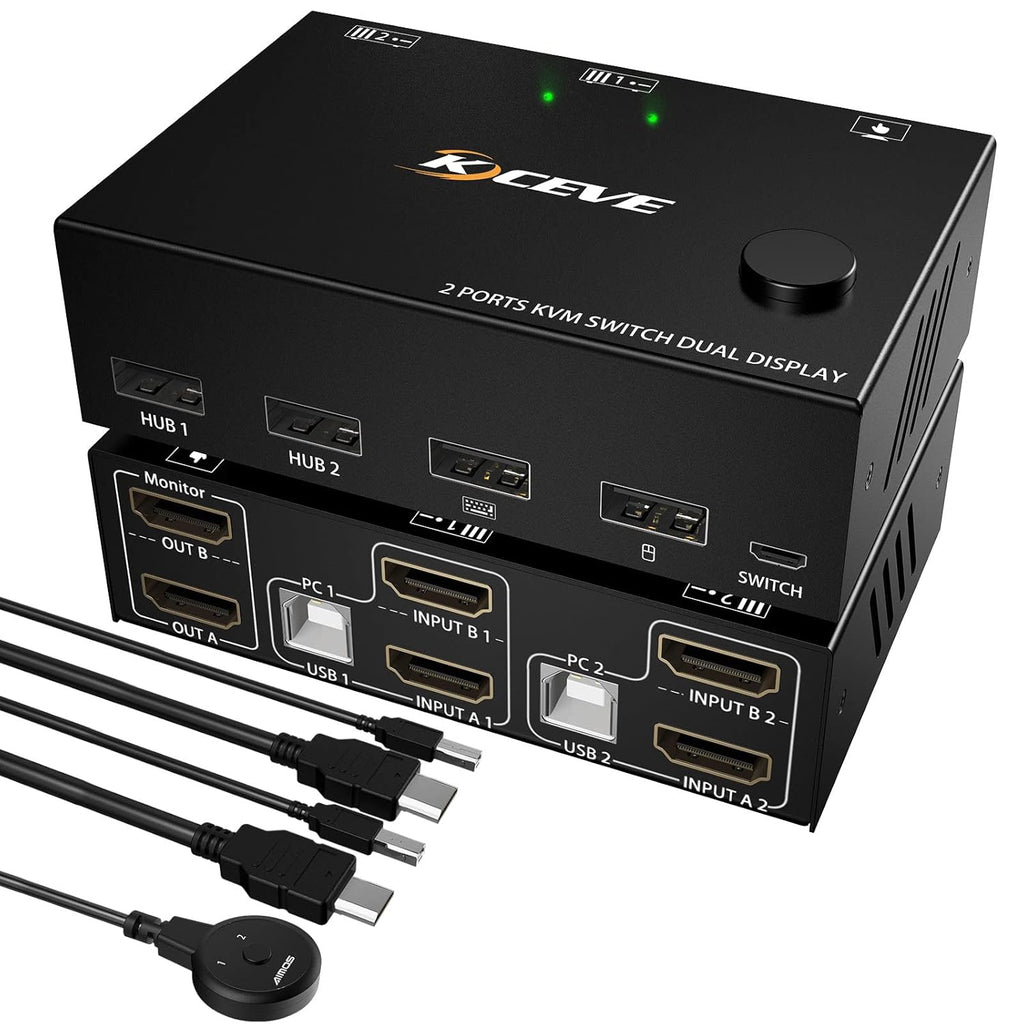 Dual Monitor KVM Switch HDMI 2 Port 4K@30Hz with USB 2.0 Hub N535515