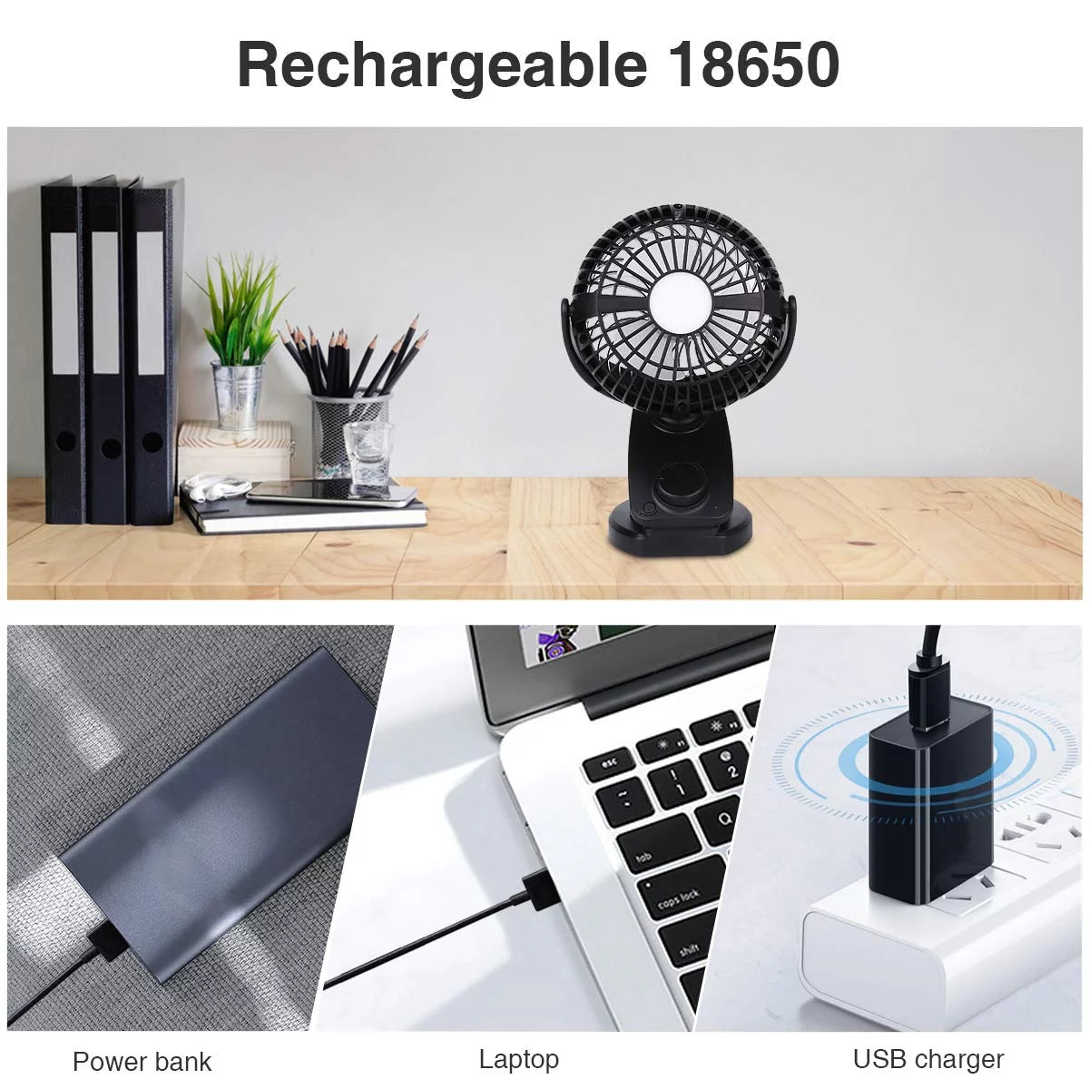 Portable Mini Fan Clip on Desk Fan USB Rechargeable U315367