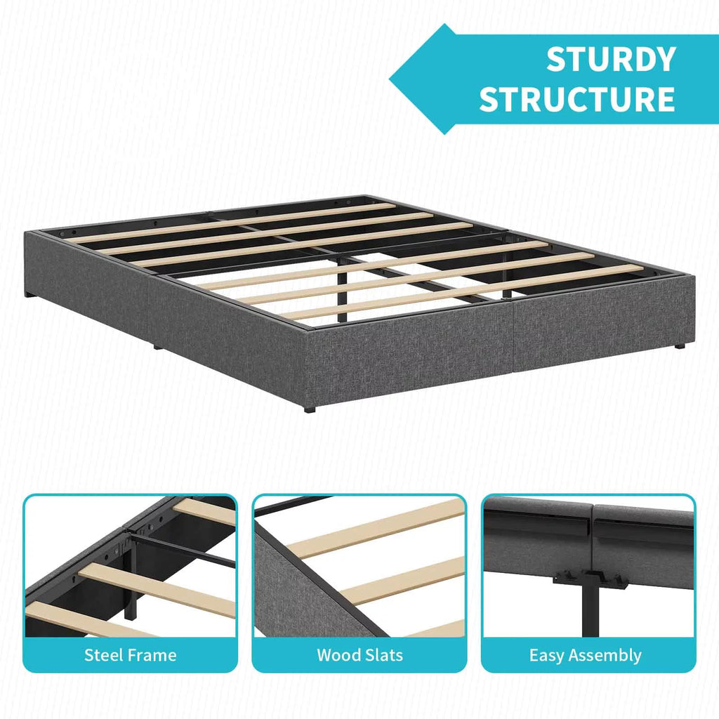 Queen Size Linen Fabric Upholstered Platform Bed with Storage Drawers T5565