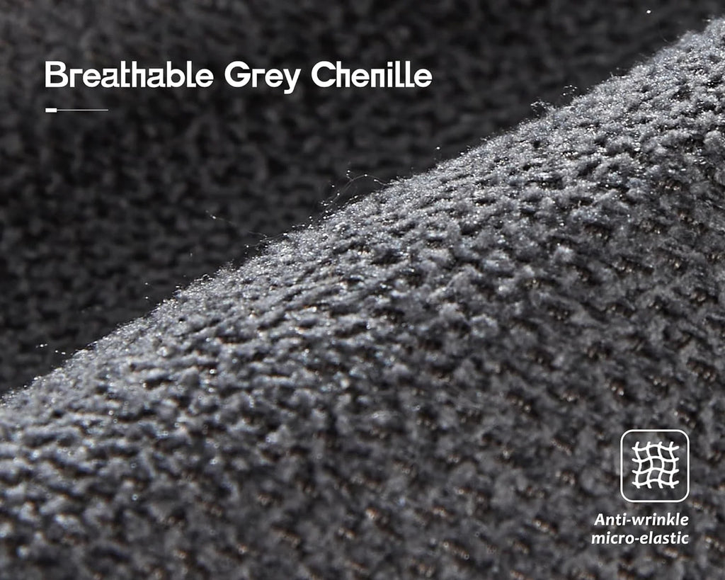Grey Chenille Sofa with USB Charging Ports & Cup Holders K315
