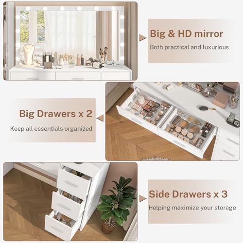 Black Makeup Vanity Desk with Mirror and 5 Drawers T193427