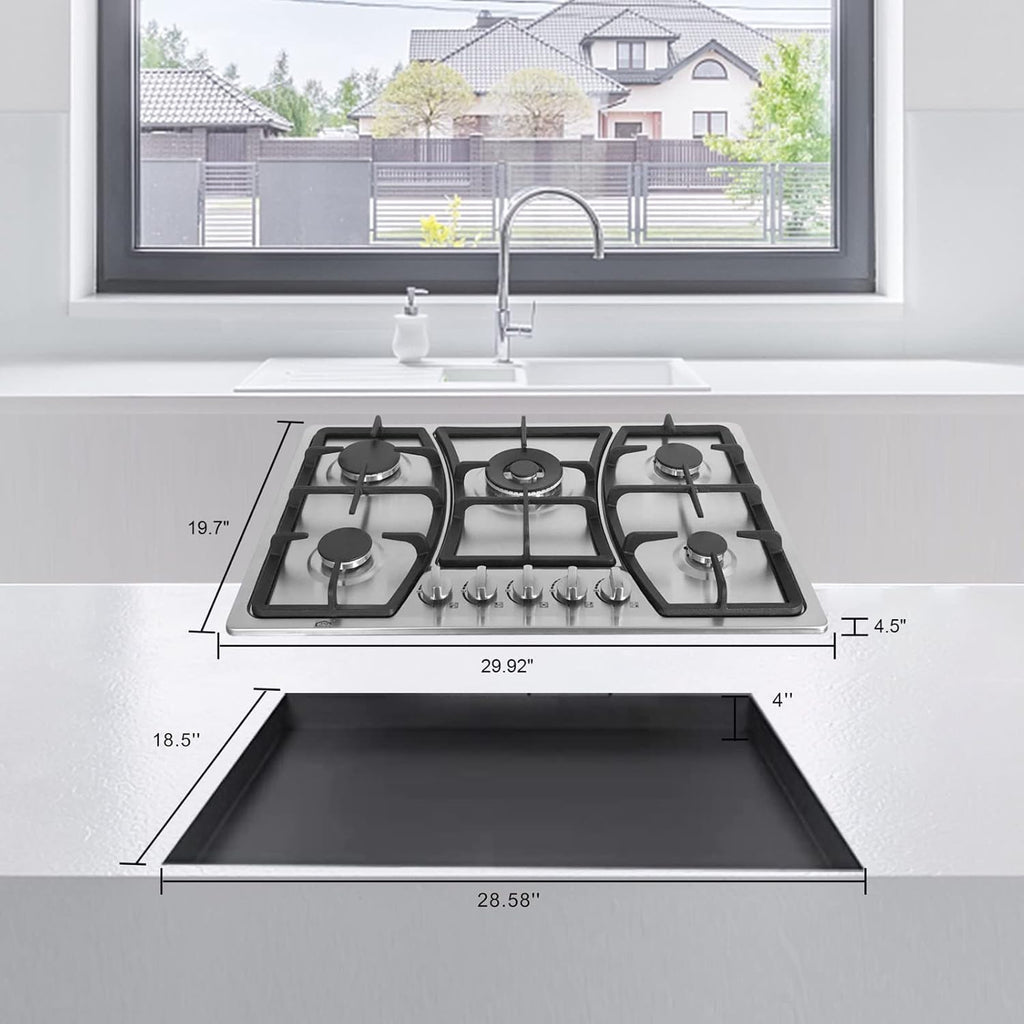 30 Inch 5 Burners Gas Cooktop Stainless Steel Cast Iron Grates B651526