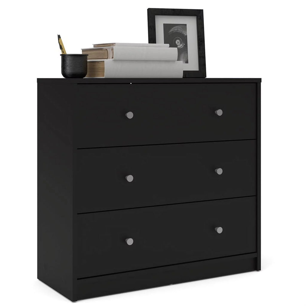 Black 3 Drawer Chest and 6 Drawer Double Dresser Set G553
