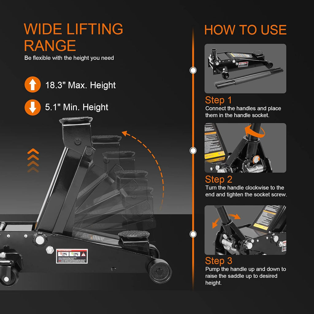 3 Ton Hydraulic Steel Floor Jack with Dual Piston Quick Lift Pump N890