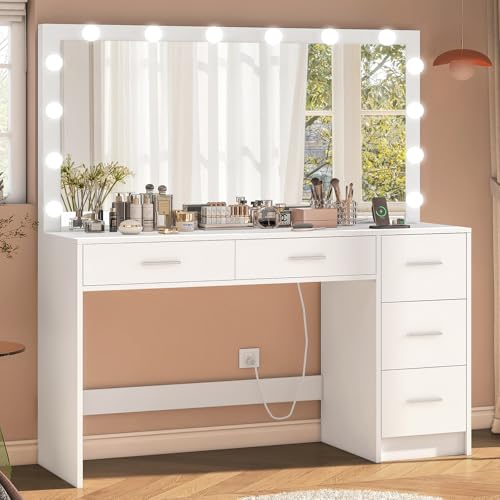 Black Makeup Vanity Desk with Mirror and 5 Drawers T193427