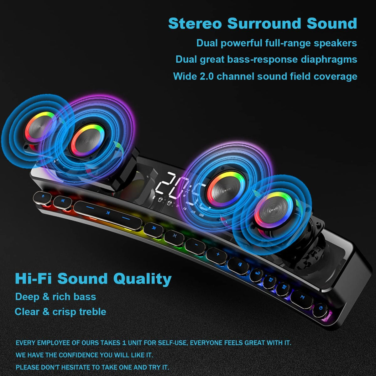 RGB Bluetooth 5.0 Soundbar Speakers, USB Powered, Pack of 2 F527