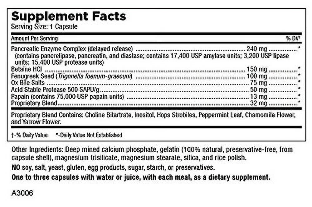 200 Capsules Digestive Enzymes O226
