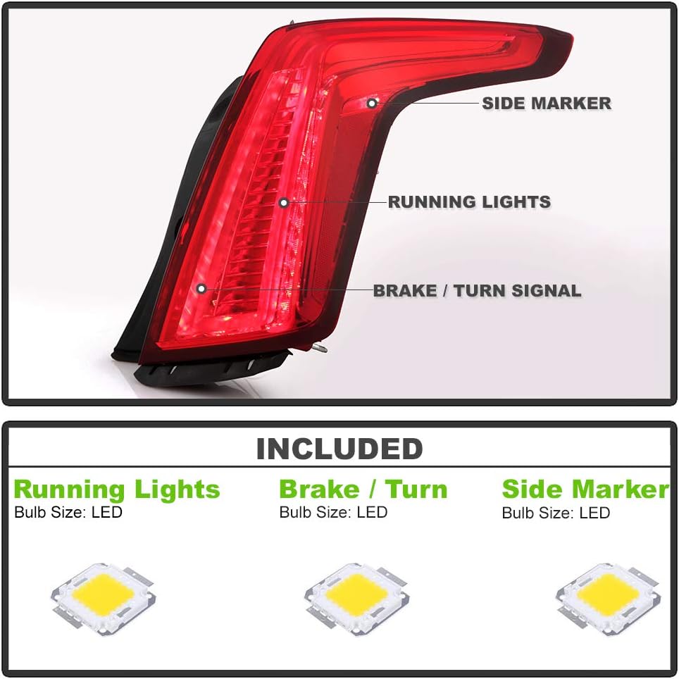 All Red Lens LED Tail Light Brake Lamp Assembly Replacement Right Passenger Side M39057