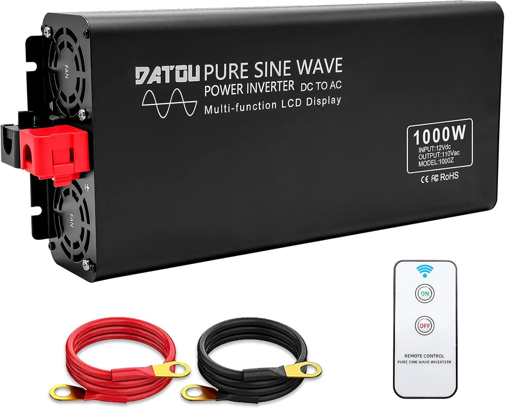 2000W Pure Sine Wave Power Inverter DC 12V to 110V AC with 2 AC Outlets H1835