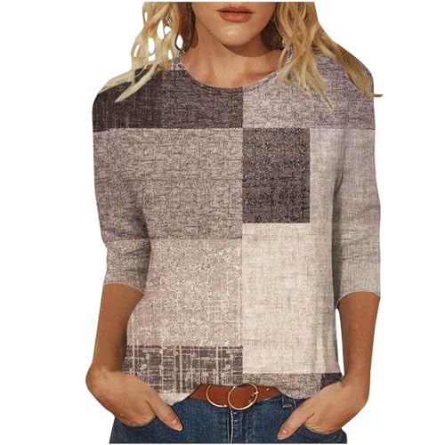 Womens 3/4 Length Sleeve Color Block Tunic Tops Plus Size T Shirts V50856