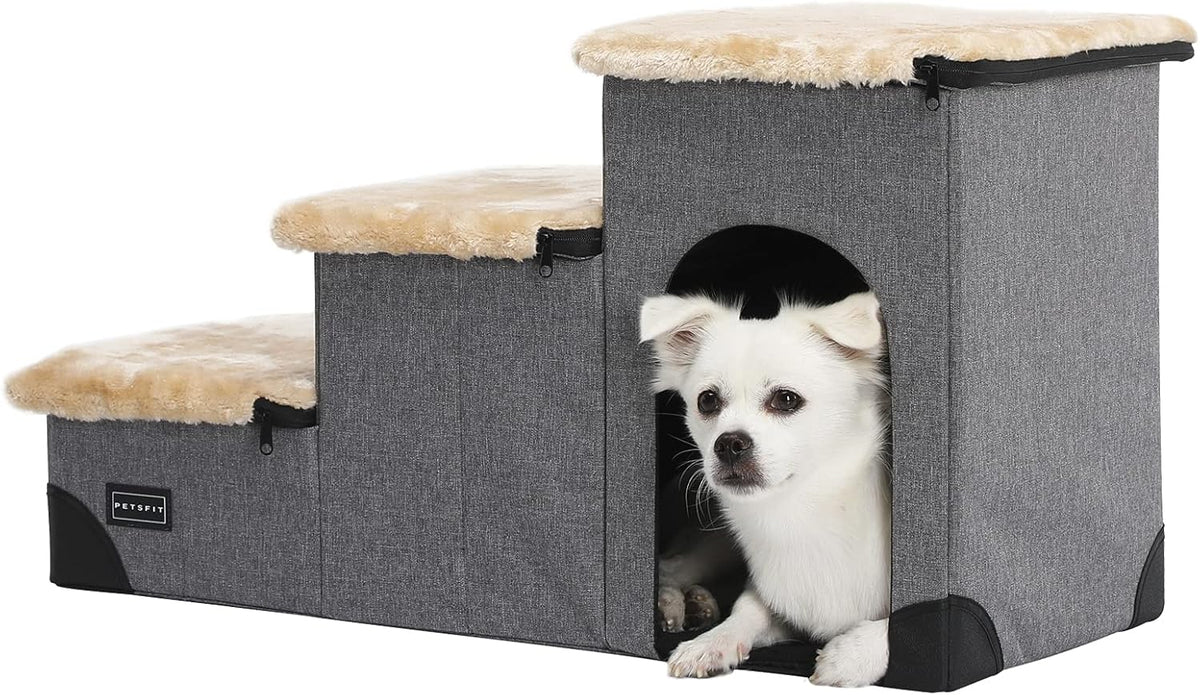 Brown Linen Foldable Pet Steps Z76935