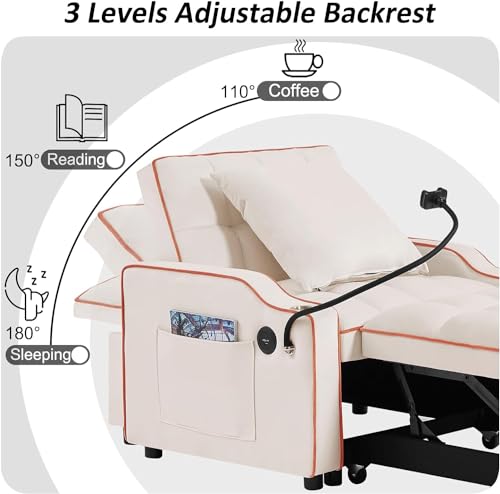 Creamy White 3-in-1 Convertible Sofa Bed X142