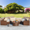 7 Piece Outdoor Patio Sectional Sofa Set with Storage Armrest G9645