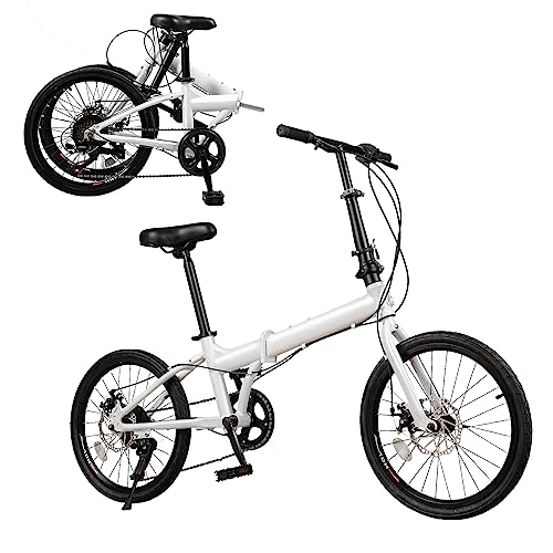 20 Inch 7 Speed Folding Bike with Dual Disc Brakes Carbon Steel White Y34180