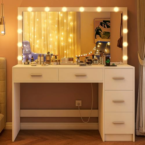 Black Makeup Vanity Desk with Mirror and 5 Drawers T193427