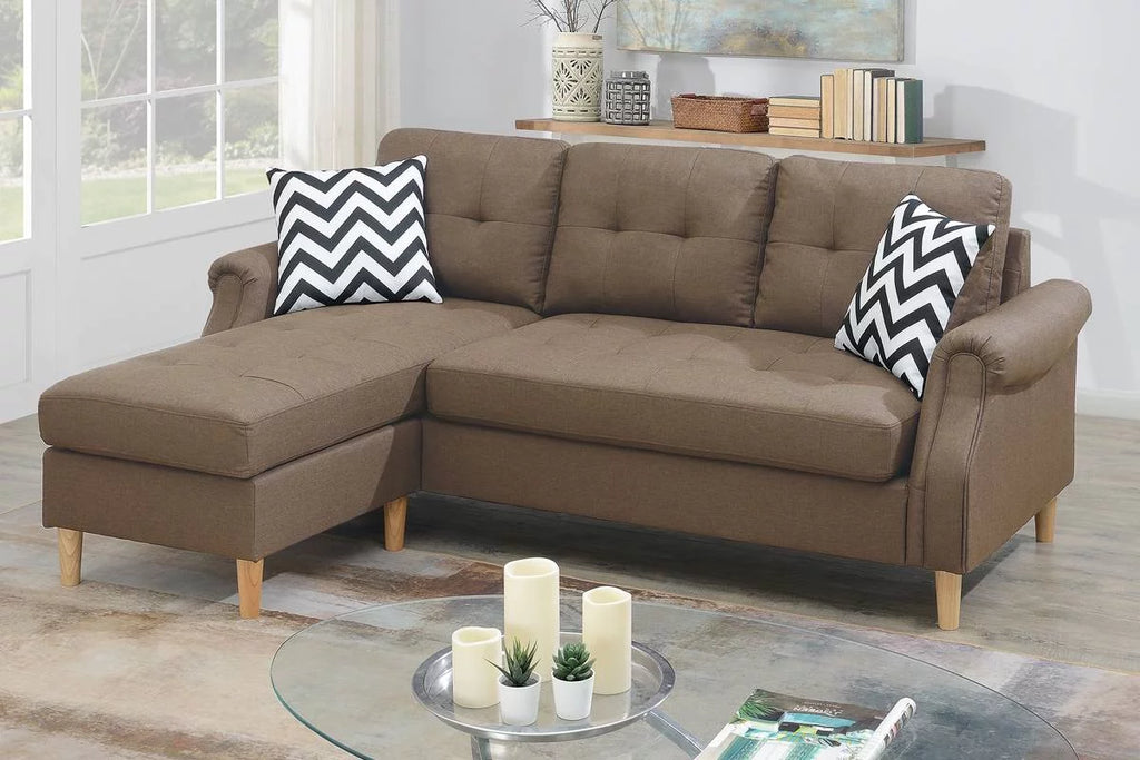 Reversible Sectional Sofa Set Polyfiber Light Coffee Cushion G57909