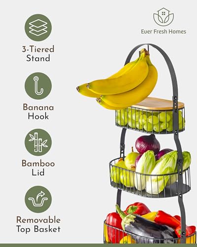 3 Tier Bamboo Fruit Basket with Removable Baskets Z90460