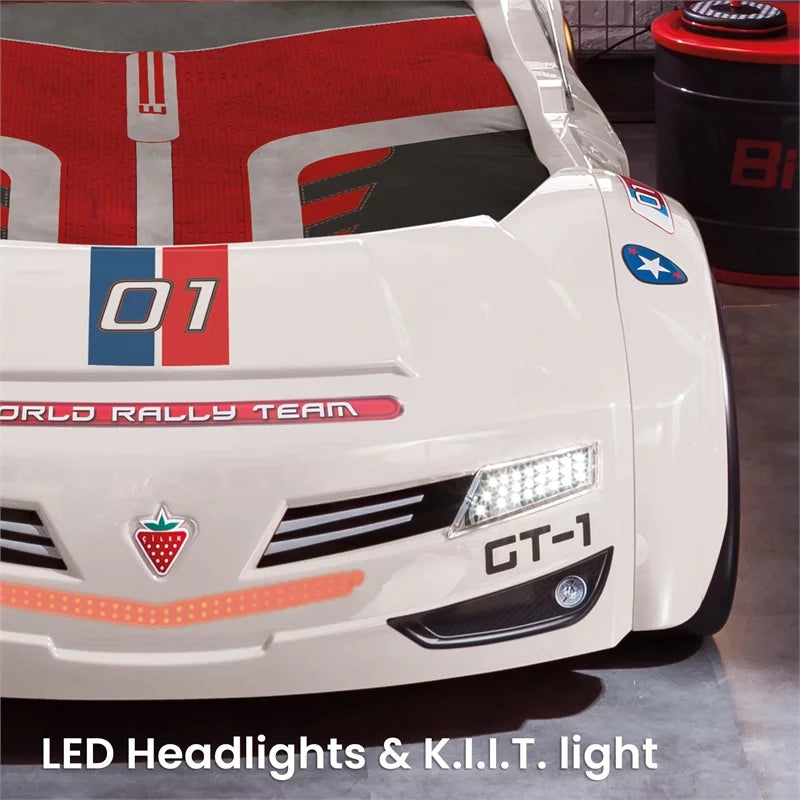 White Wood Twin Race Car Bed A651738