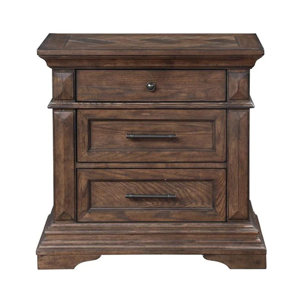 Solid Wood 3-Drawer Nightstand in Brushed Walnut B246319