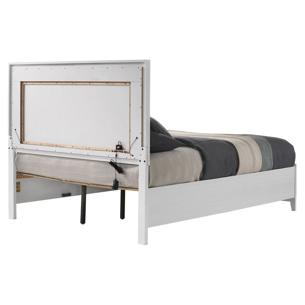 White 2 Drawer Wooden Queen Bed with LED Headboard X1115