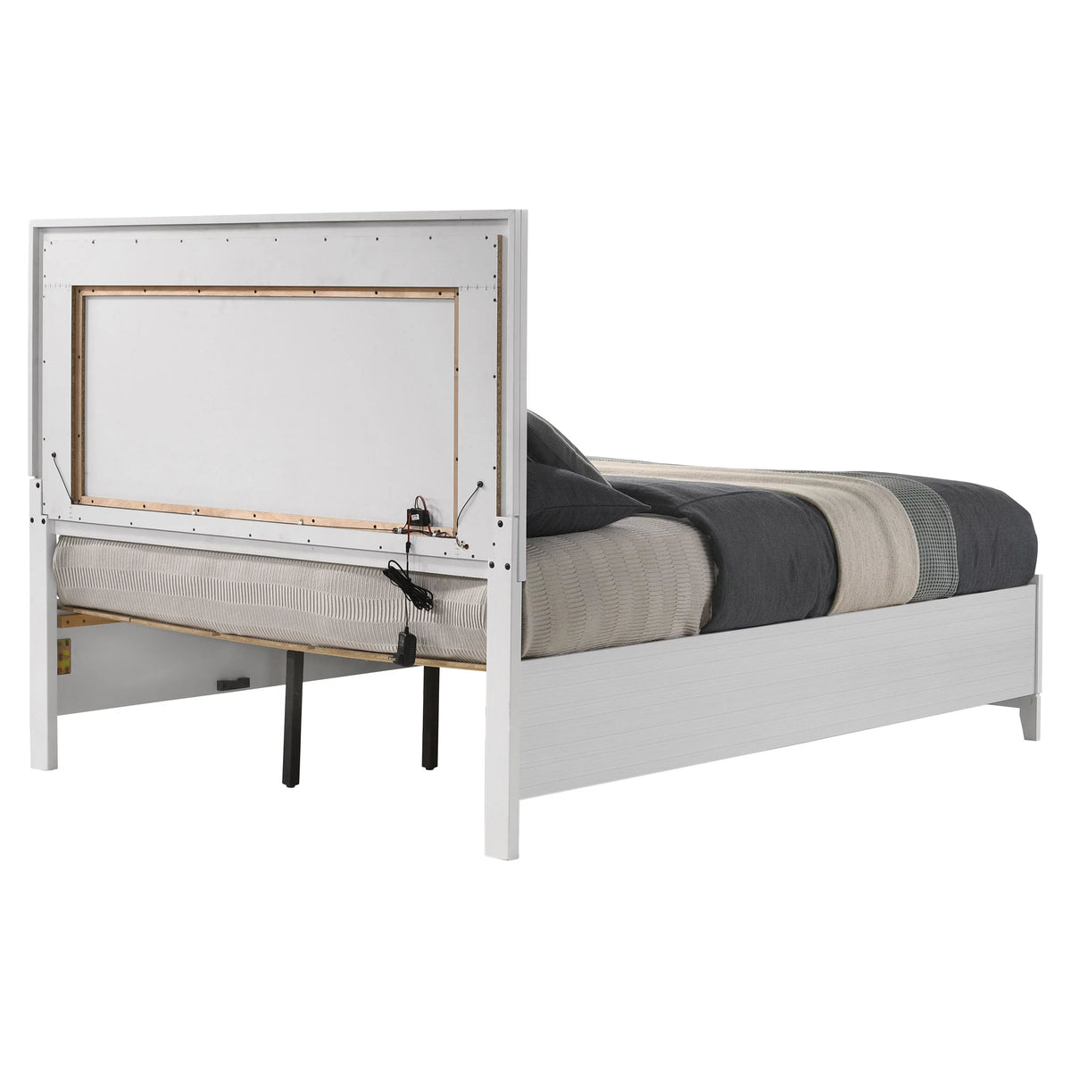 White 2 Drawer Wooden Queen Bed with LED Headboard X1115