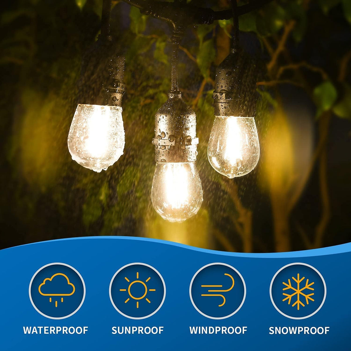 2 Pack 48FT LED Outdoor String Lights with 2W Dimmable Edison Shatterproof Plastic Bulbs M87286