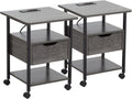 Grey Set of 2 Nightstand with Drawer and Charging Station Y151469
