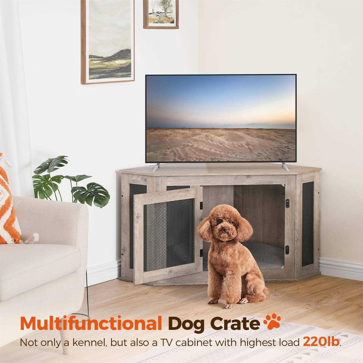 Wooden Corner Dog Crate End Table W797311