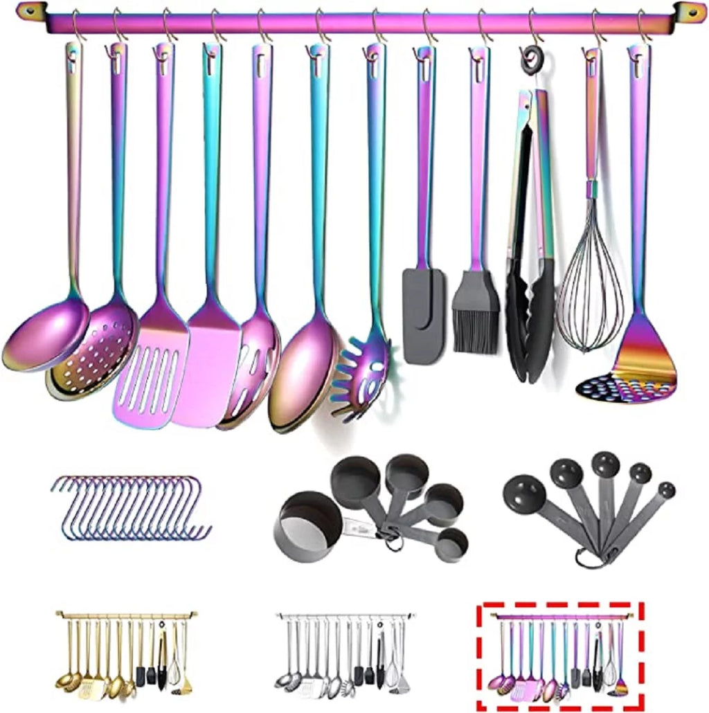 37 Piece Colorful Silicone Stainless Steel Utensils Set with Holder F776230