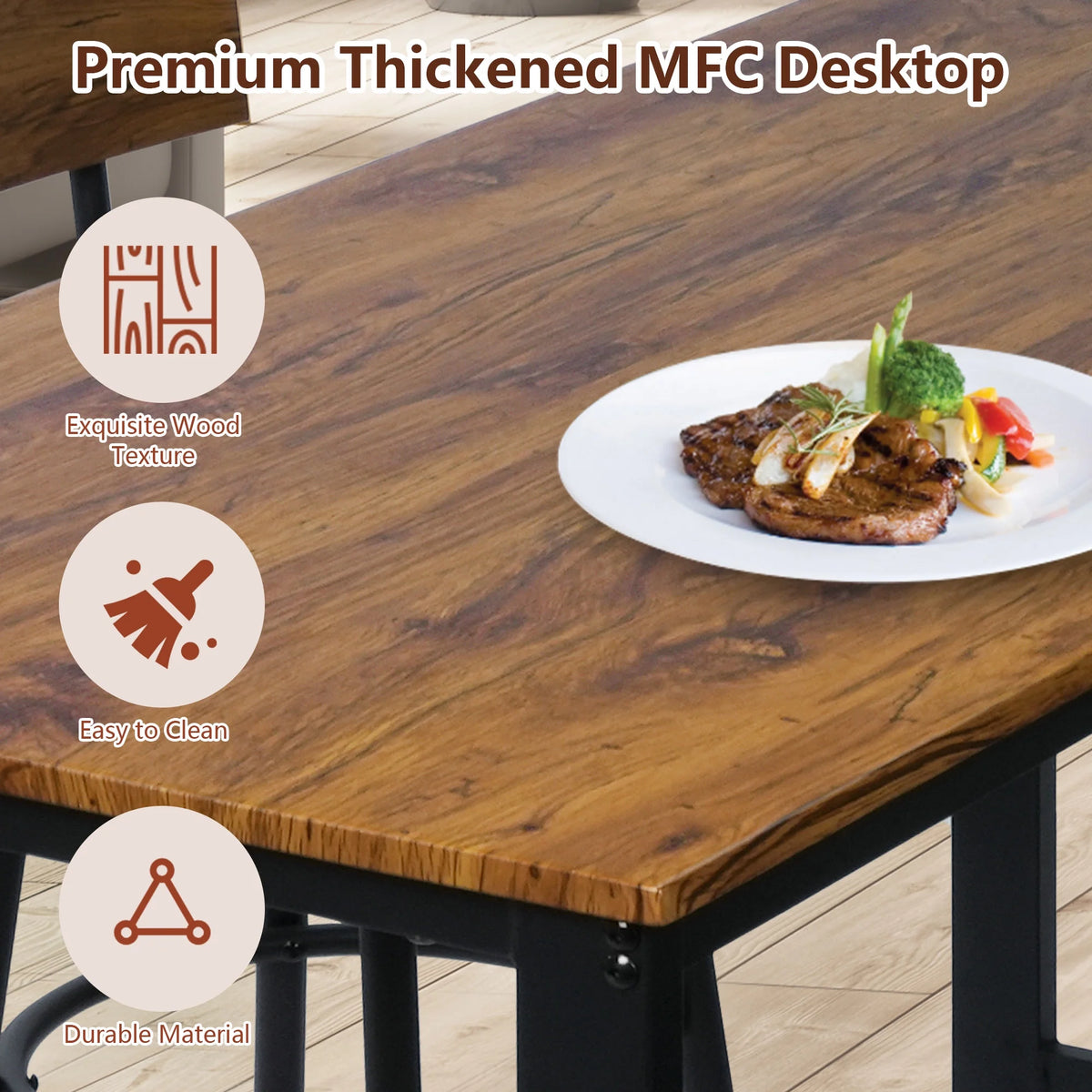 Rustic Brown PU Upholstered Bar Table Set of 4 with 4 Stools A966