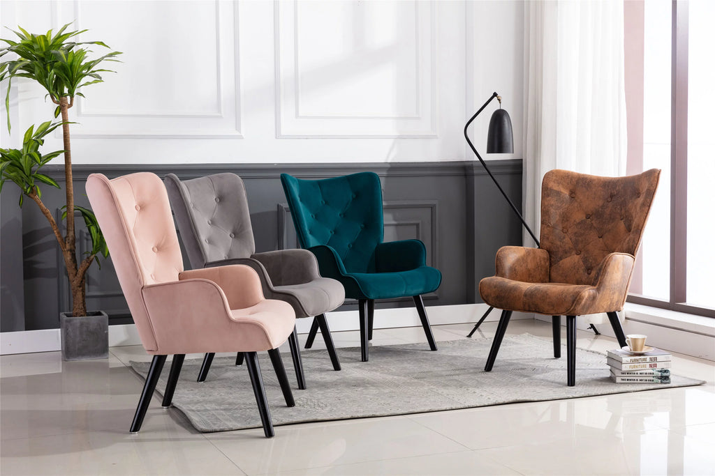 Velvet Accent Sofa Chair with Solid Wood Legs Q900489
