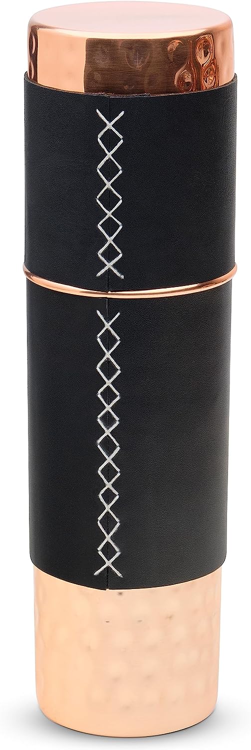 Copper Water Bottle with Copper Tumbler and Leather Sleeves U32416
