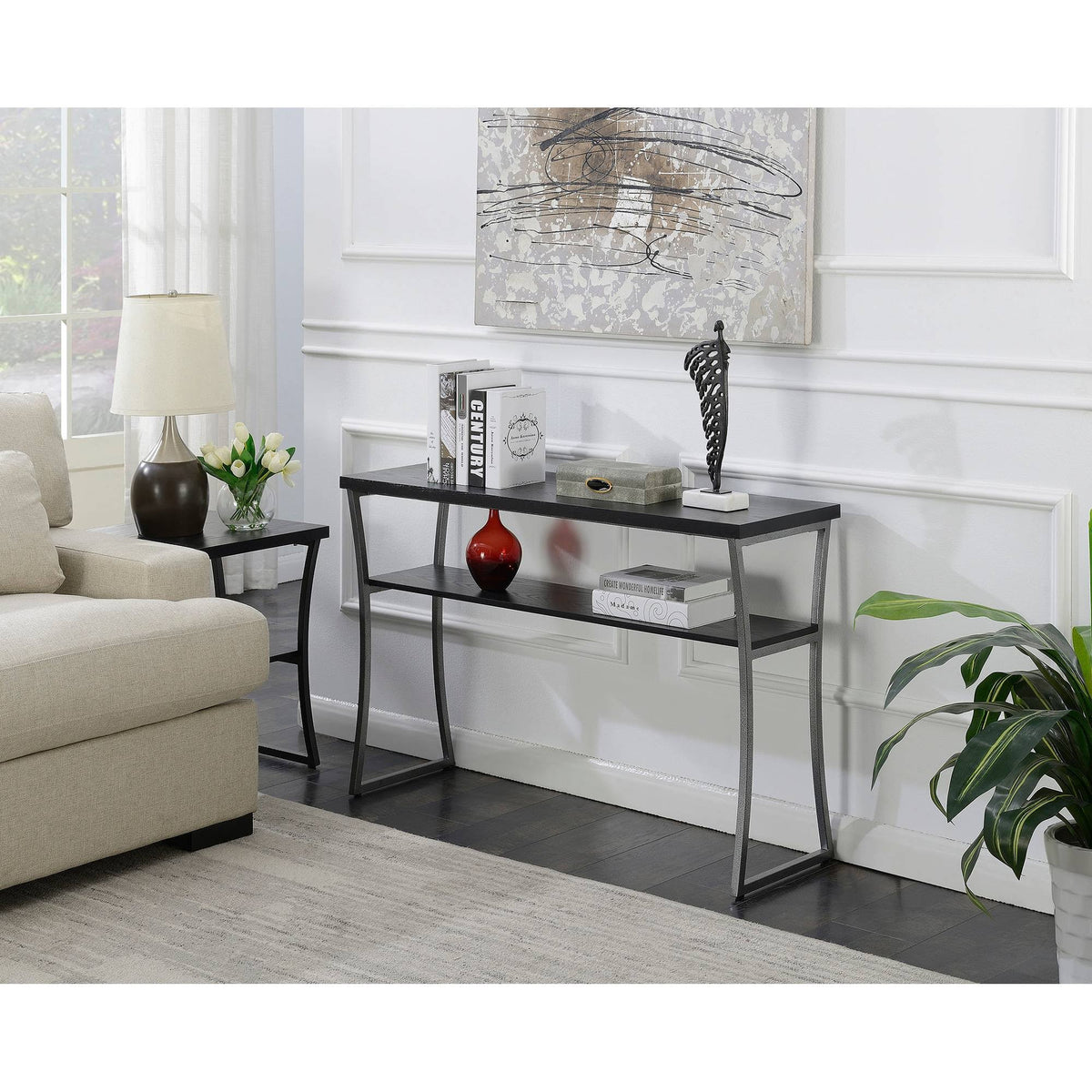 Black Woodgrain/Gray Console Table A550