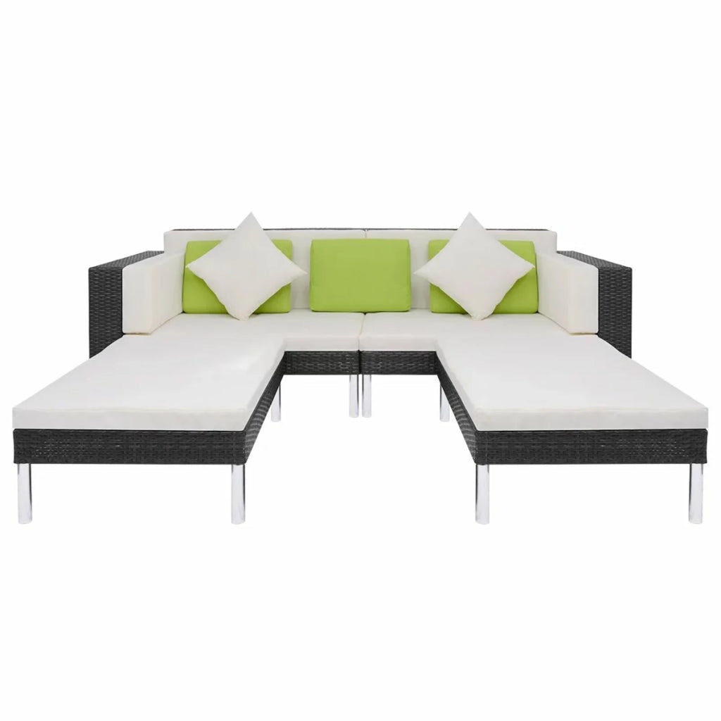 4 Piece Outdoor Conversation Set Cushioned Corner Sofa with Ottoman and Coffee Table Sectional Sofa Set Black Poly Rattan L566186