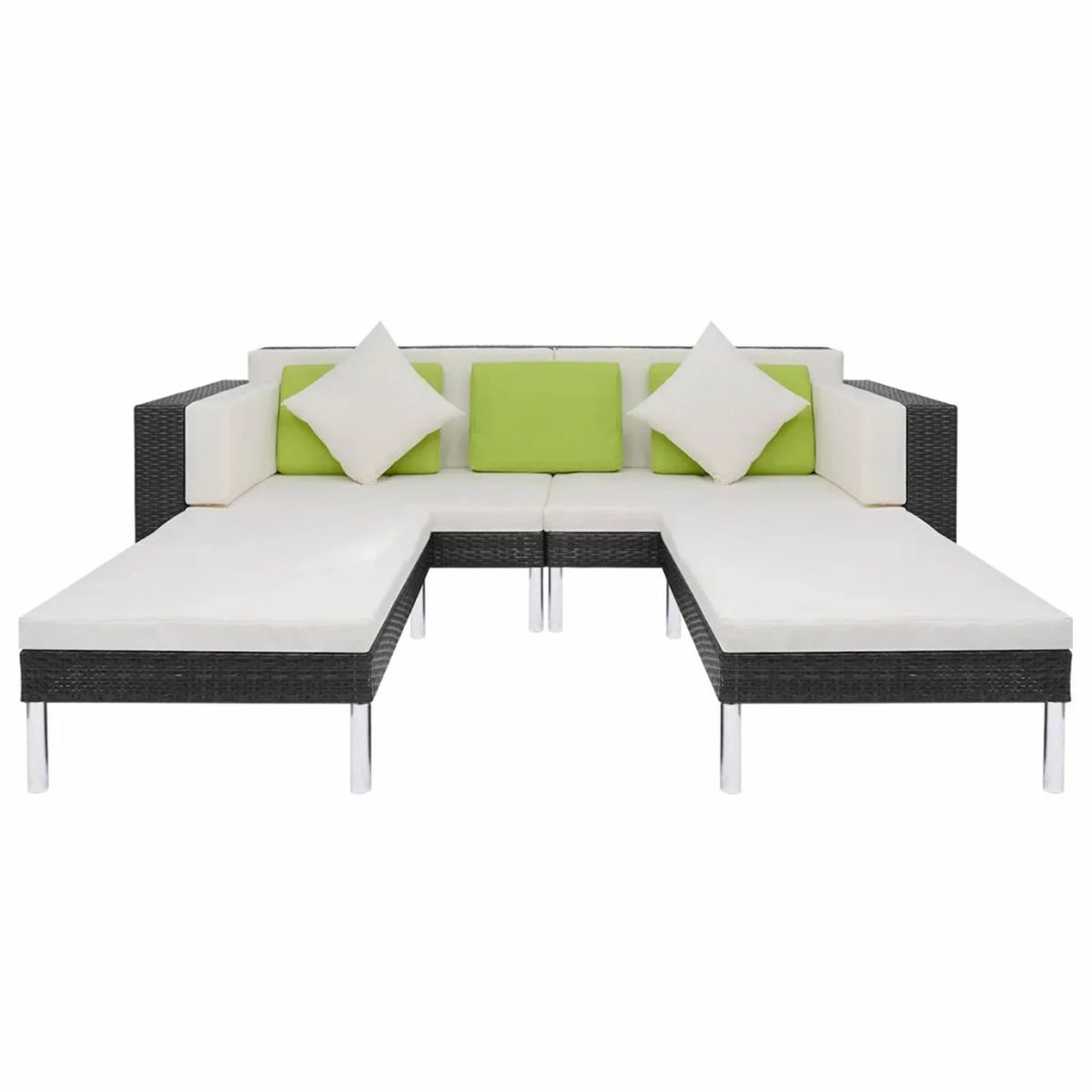 4 Piece Outdoor Conversation Set Cushioned Corner Sofa with Ottoman and Coffee Table Sectional Sofa Set Black Poly Rattan L566186