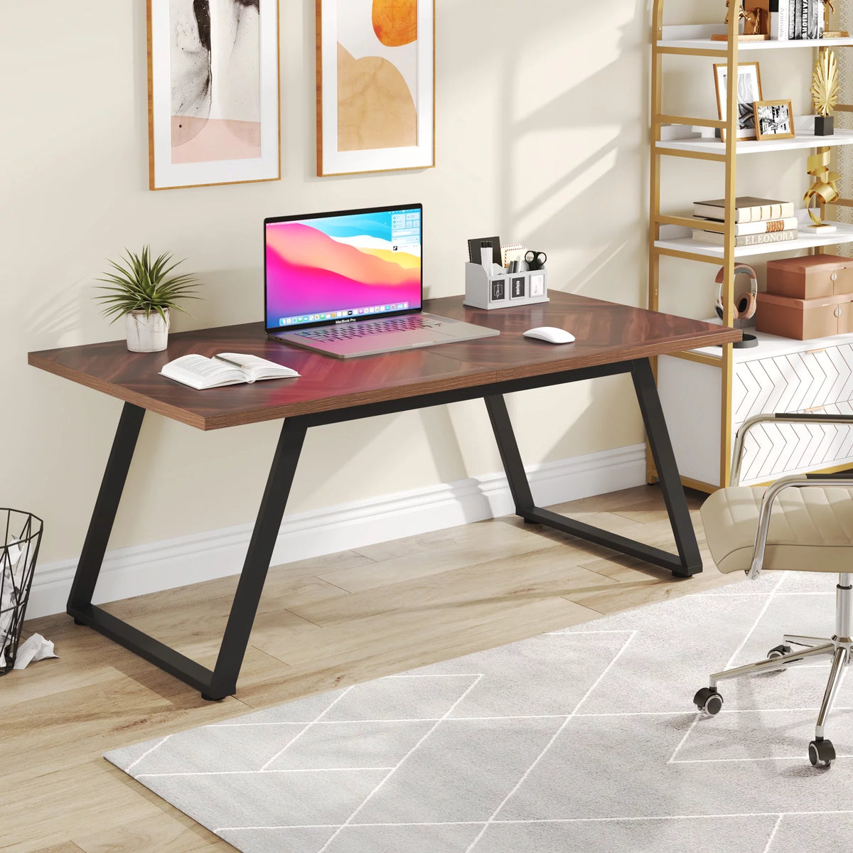 Rectangle Wooden Dining Table with Steel Legs V111504