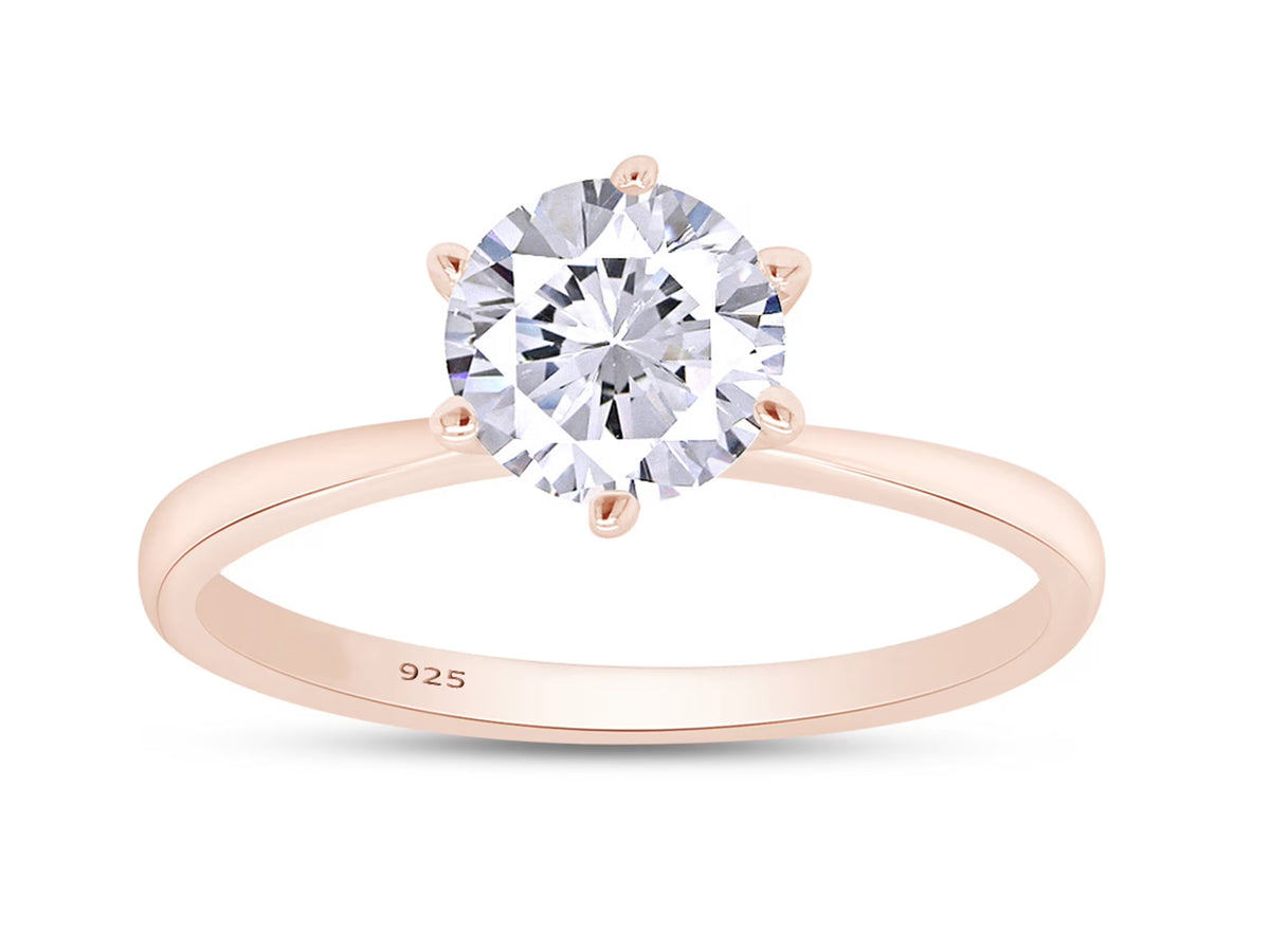 14K Rose Gold Over Sterling Silver Moissanite Solitaire Engagement Ring J14144