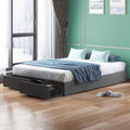 Queen Size Linen Fabric Upholstered Platform Bed with Storage Drawers T5565