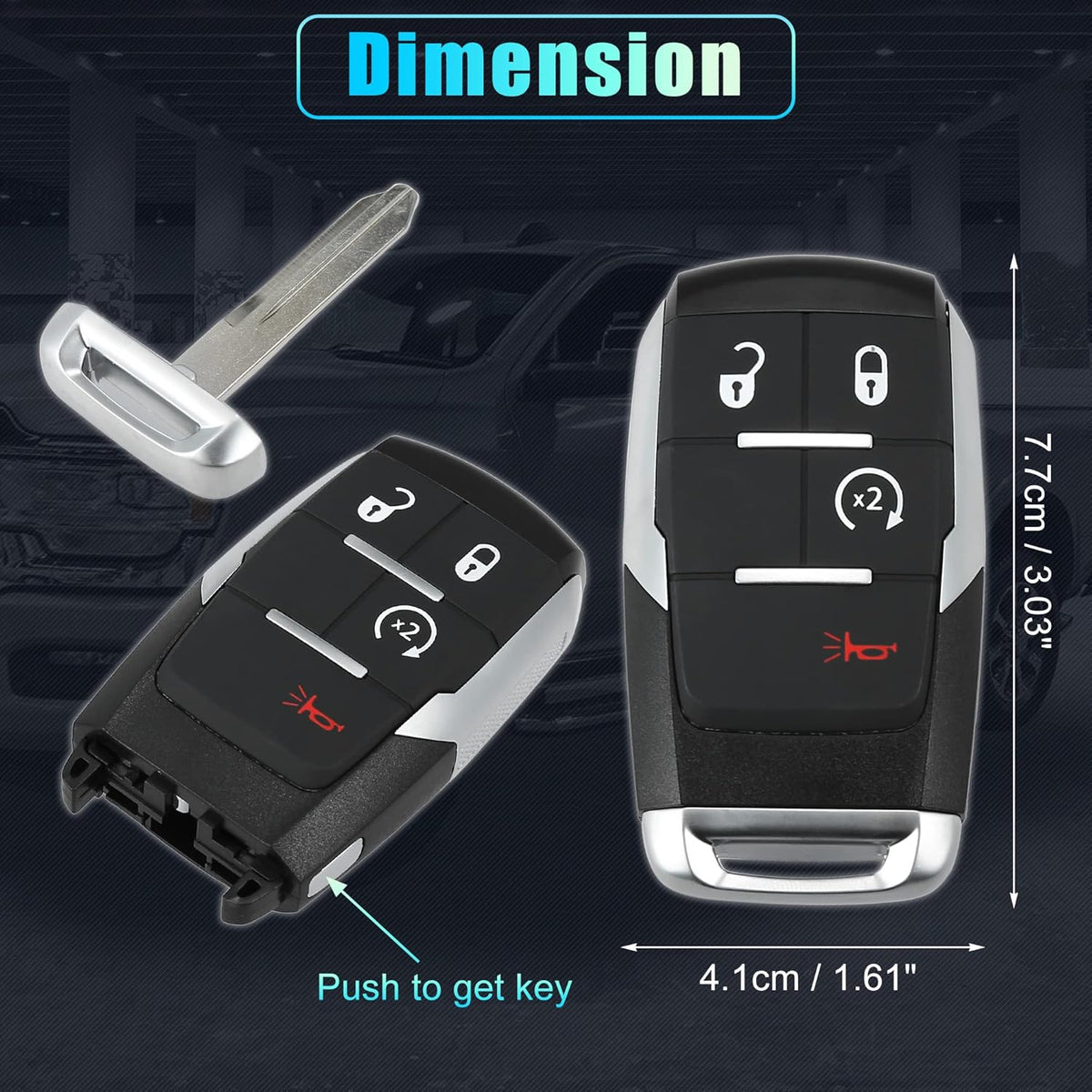 Replacement Keyless Entry Remote Car Key Fob 4 Buttons with Door Key B691