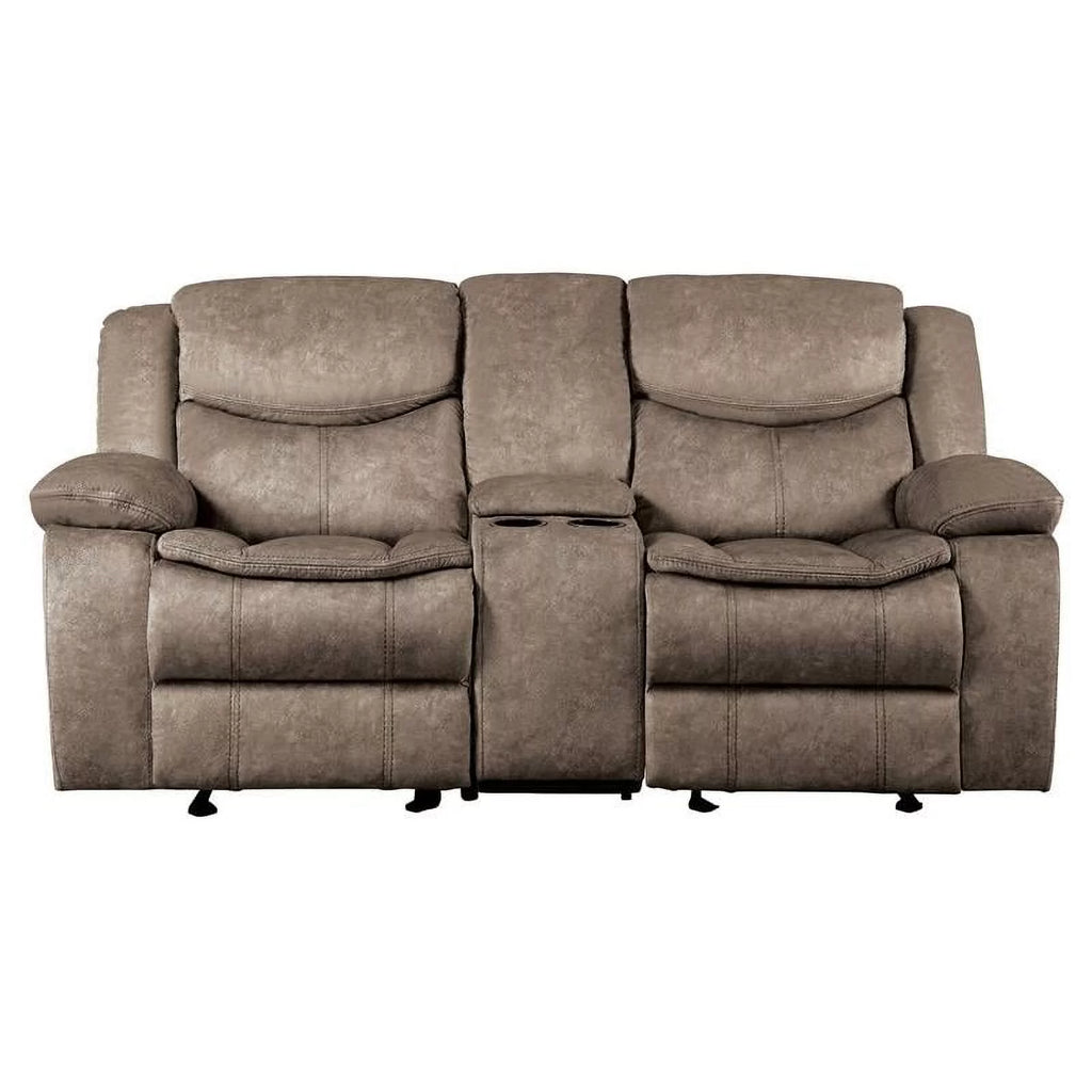 Brown Microfiber Reclining Loveseat R9829