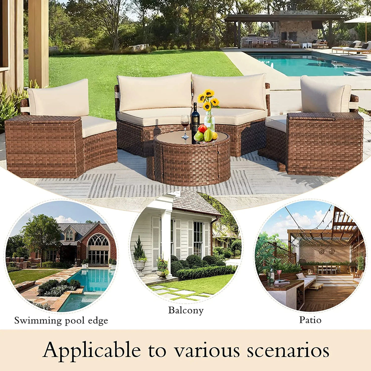 7 Piece Outdoor Patio Sectional Sofa Set with Storage Armrest G9645