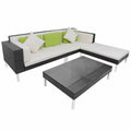 4 Piece Outdoor Conversation Set Cushioned Corner Sofa with Ottoman and Coffee Table Sectional Sofa Set Black Poly Rattan L566186