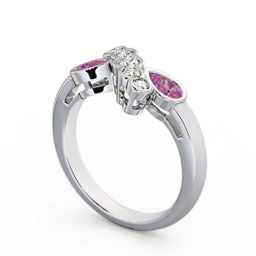 14K White Gold Pear Cut Pink Sapphire Diamond Eternity Band Size 8.5 R87788