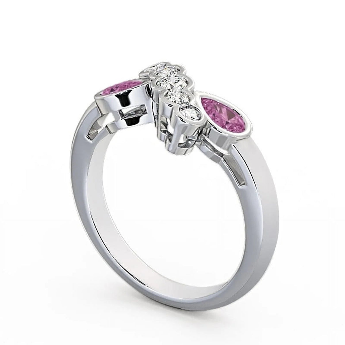 14K White Gold Pear Cut Pink Sapphire Diamond Eternity Band Size 8.5 R87788