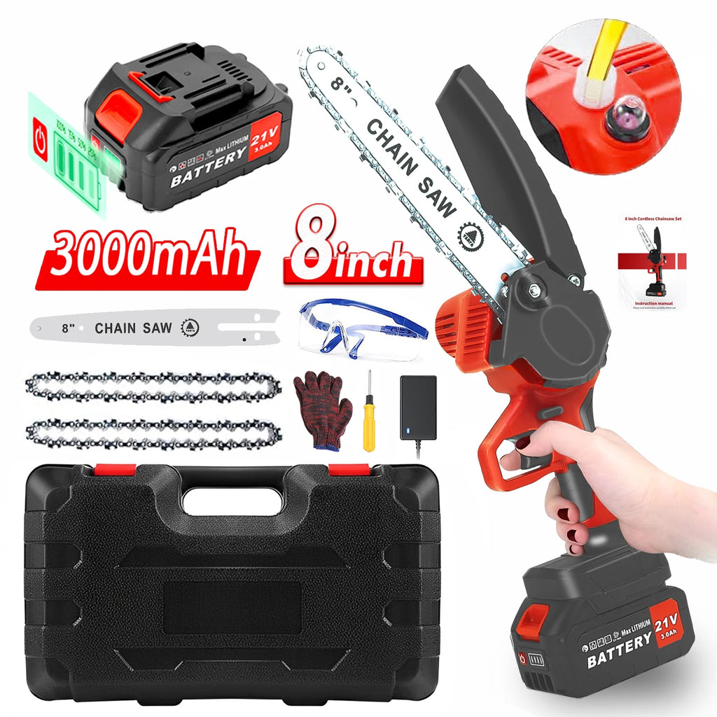 8 inch Cordless Mini Chainsaw with 2 Chains and 3.0Ah Battery X7362