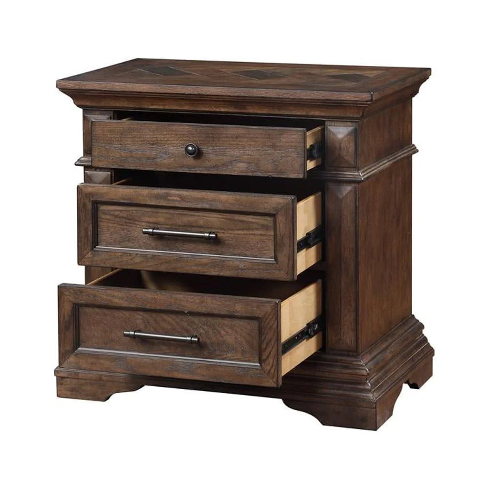 Solid Wood 3-Drawer Nightstand in Brushed Walnut B246319