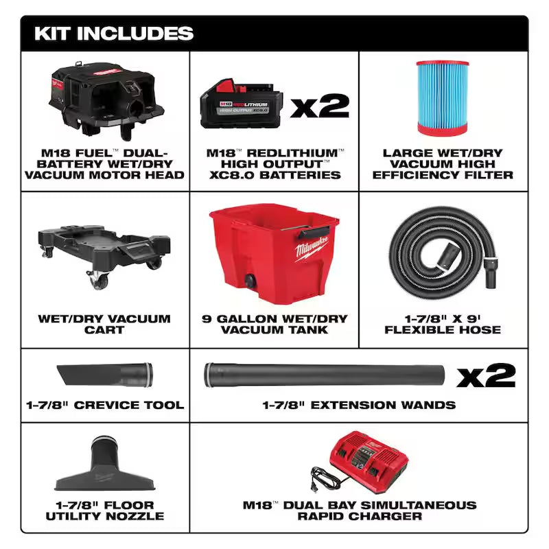 9 Gal. Cordless Wet/Dry Shop Vacuum Kit with Batteries, Filter, Hose, and Accessories N6441