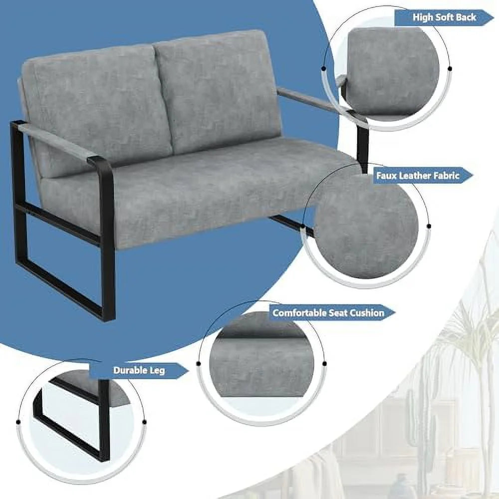 Faux Leather Loveseat Sofa with Padded Cushion X175