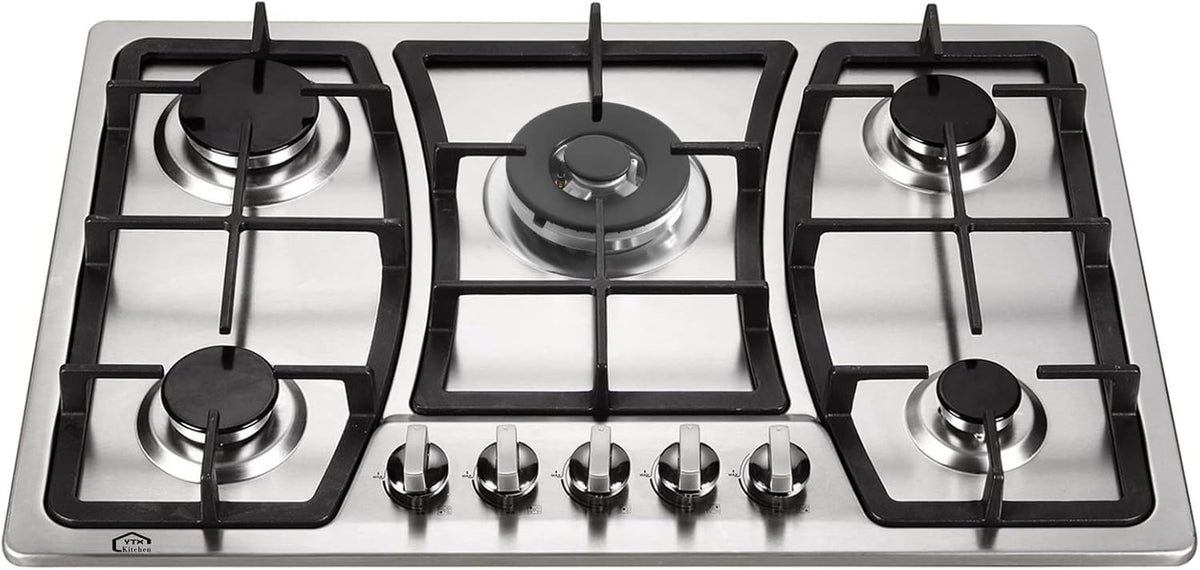 30 Inch 5 Burners Gas Cooktop Stainless Steel Cast Iron Grates B651526